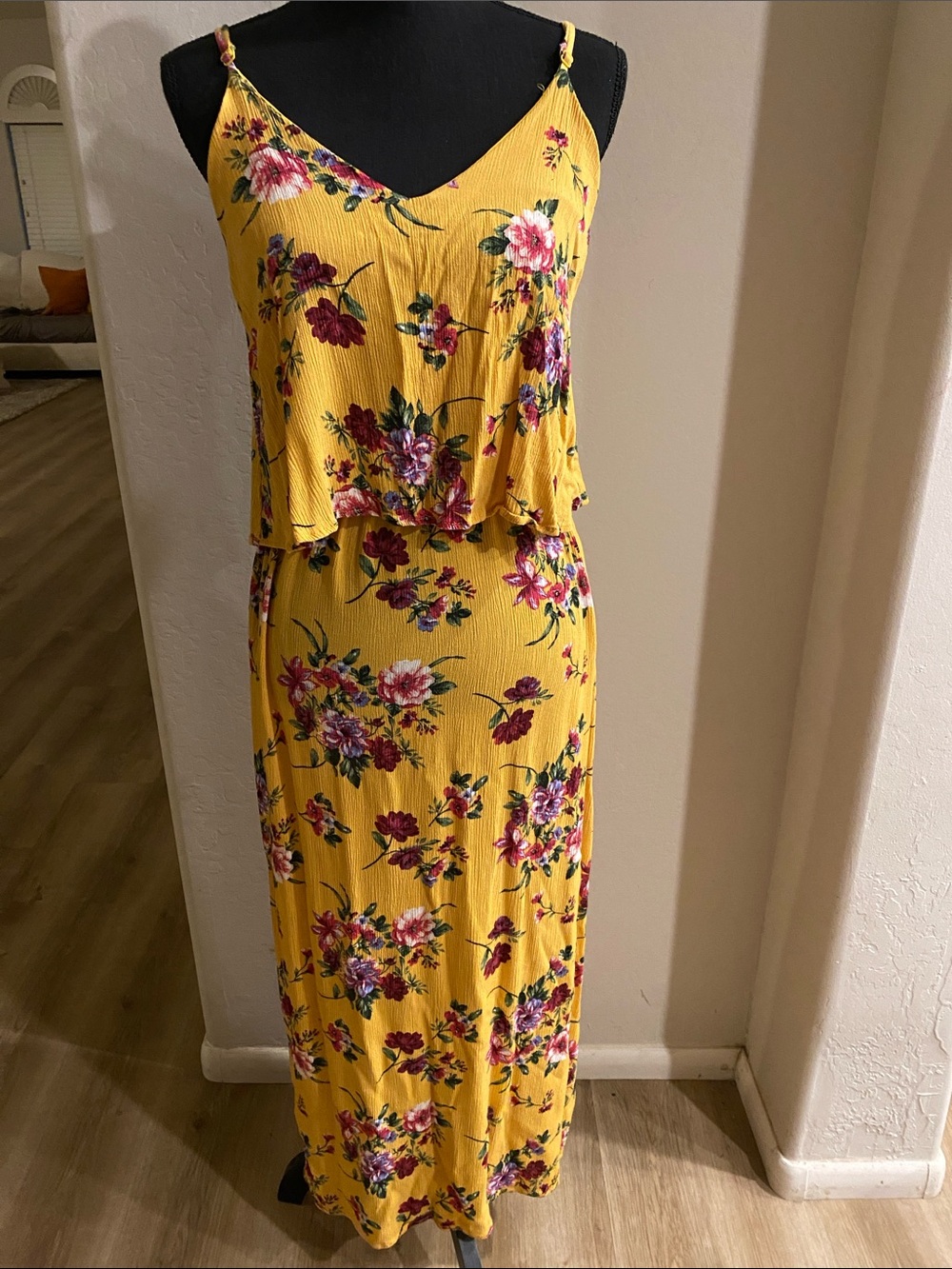 Ambiance Yellow Floral Maxi Dress with Layered Bodice